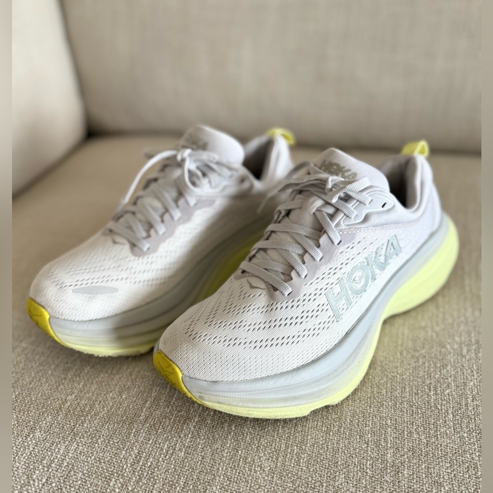 Hoka White and Yellow Athletic Shoes